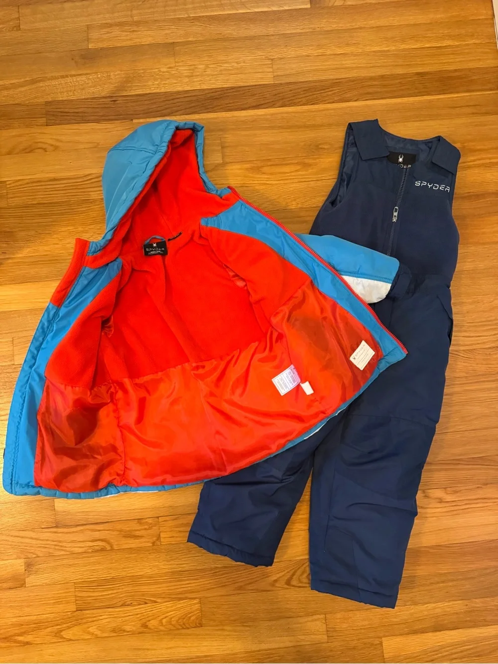 Spyder Light Blue, Navy & White Kids Ski Jacket and Bib